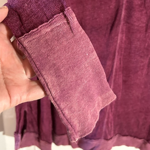 FREE PEOPLE BURGUNDY MAROON SEE THROUGH MESH SWEATER TOP SHIRT LONG SLEEVE - Picture 4 of 8